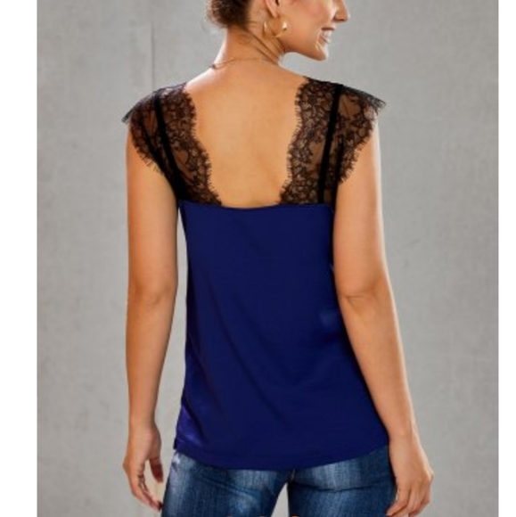 Chic Blue & Black Lace Camisole - Picture 3 of 6